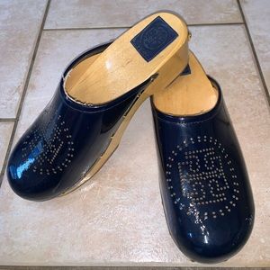 Tory Burch Blue Patent  Mules/Slides/Clogs